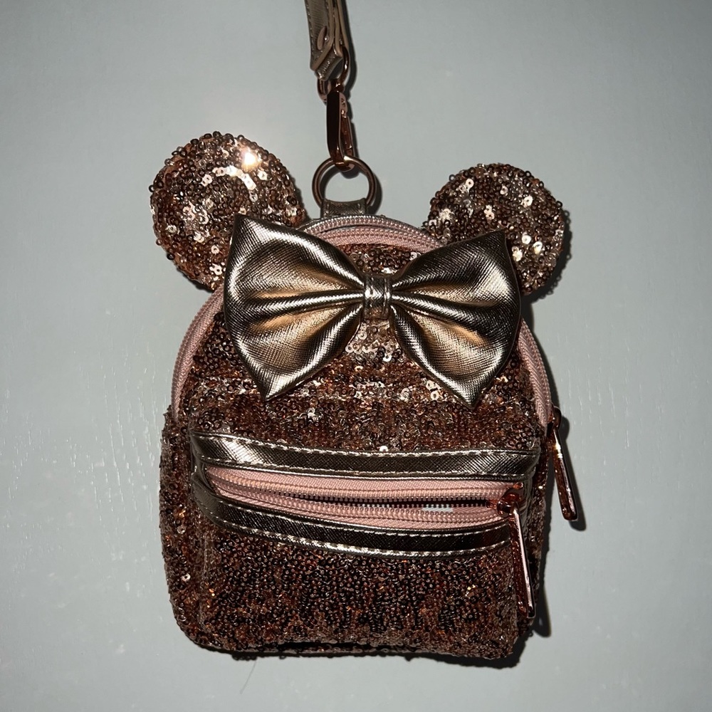 Disney loungefly mini backpack wristlet rose gold